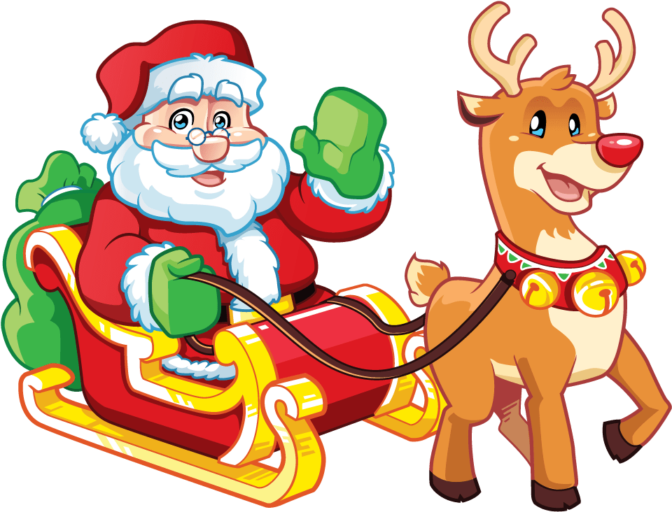 Santa_ Claus_with_ Reindeer_and_ Sleigh PNG with transparent background