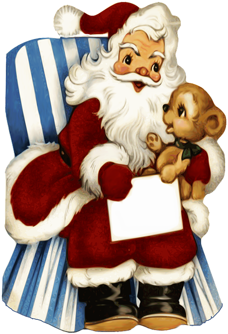 Santa_ Claus_with_ Teddy_ Bear_and_ List PNG with transparent background