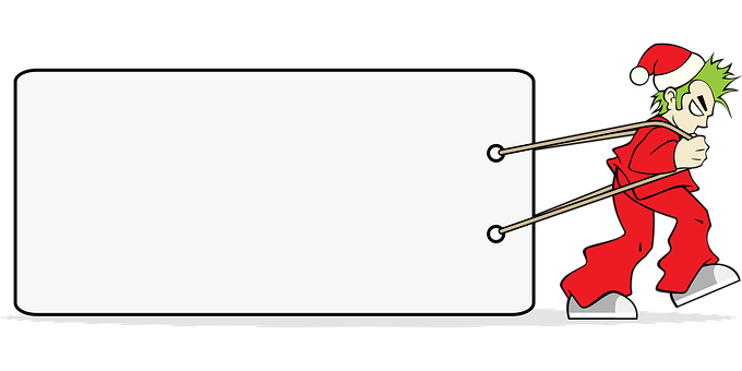 Santa Elf Pushing Blank Sign PNG with transparent background