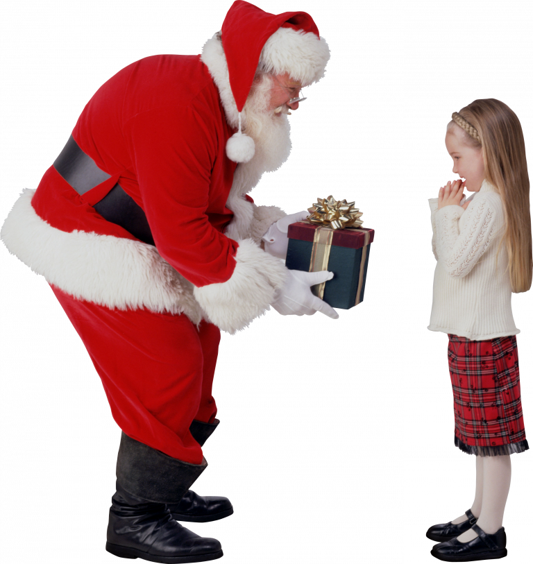 Santa Giving Giftto Child PNG with transparent background