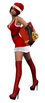 Santa Hat Female Character With Gift Bag