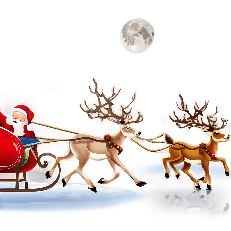 Santa Sleigh And Reindeer By Moonlight Png Eev