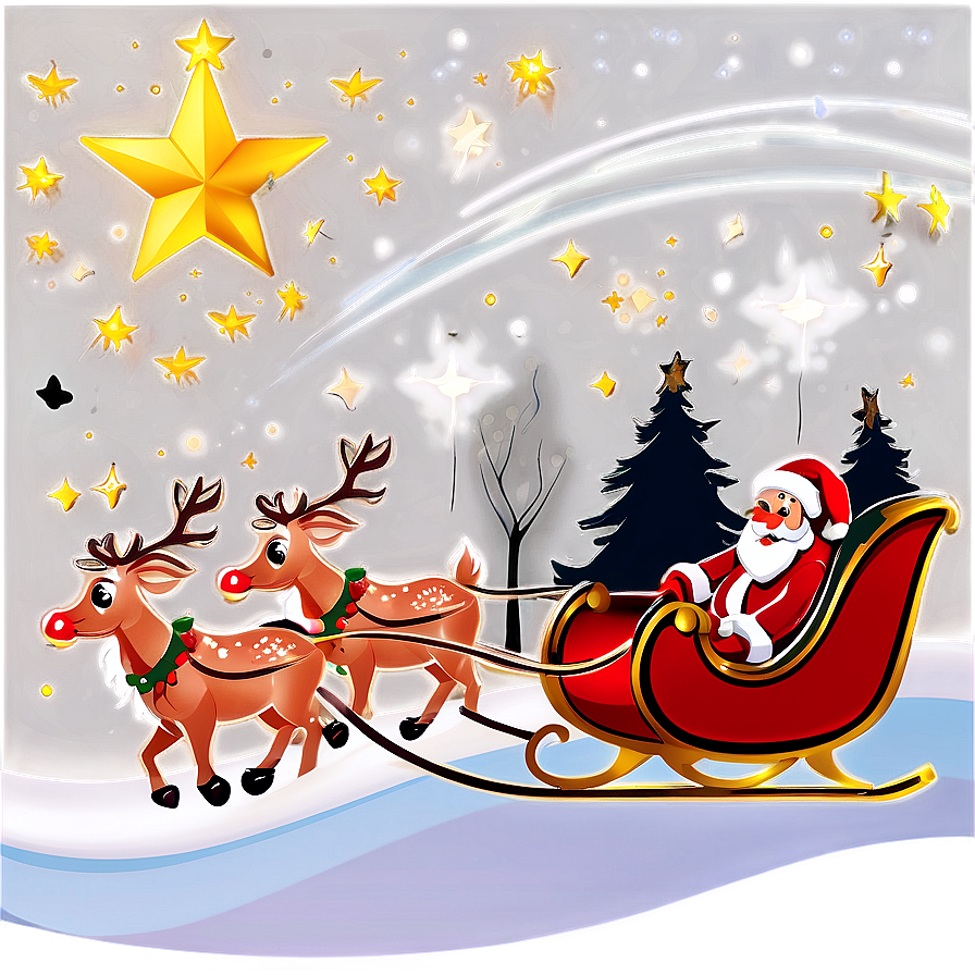 Santa Sleigh And Reindeer On Starry Night Png Oix