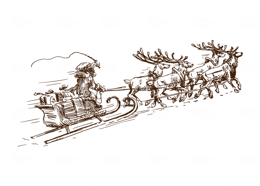 Santa Sleigh Reindeer Silhouette PNG with transparent background