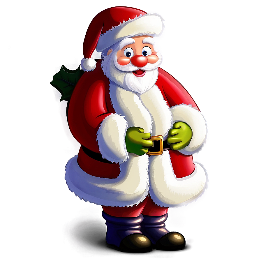 Santa With Holly Cartoon Png Frx3