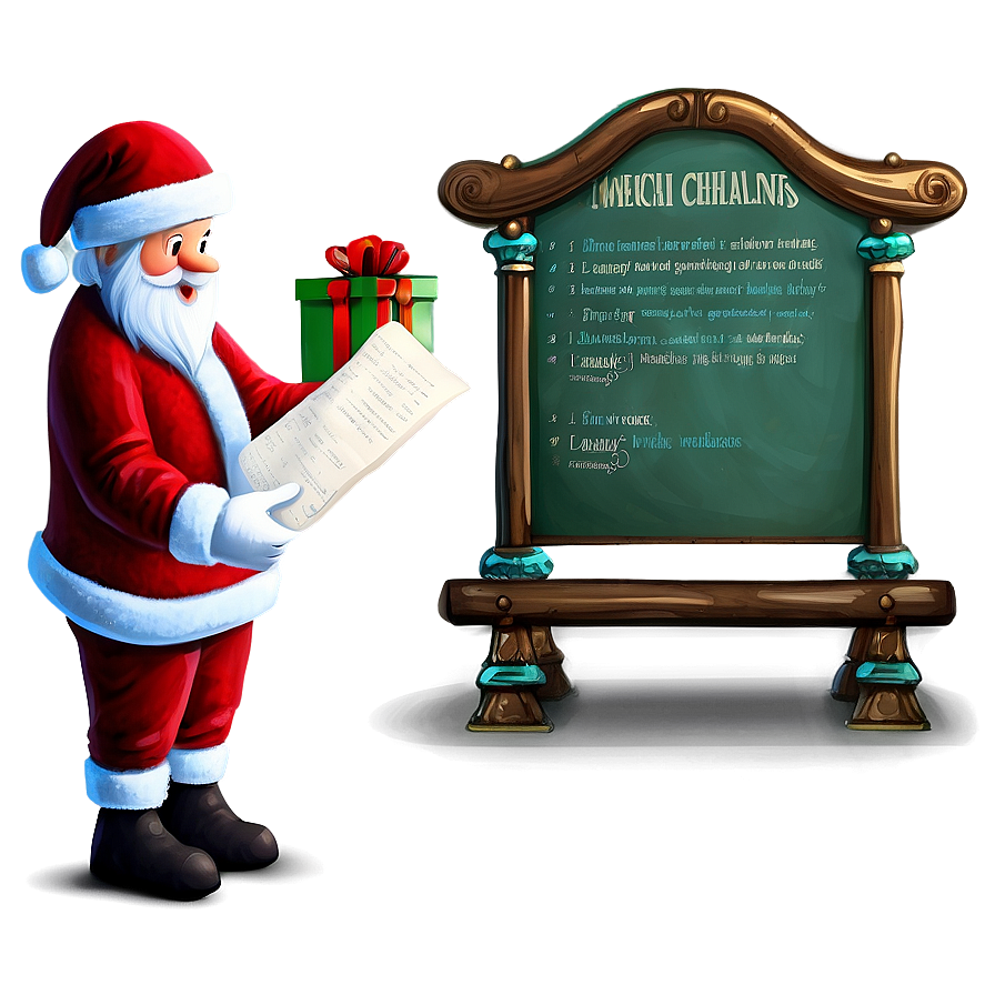 Santa With List Cartoon Png Nuw