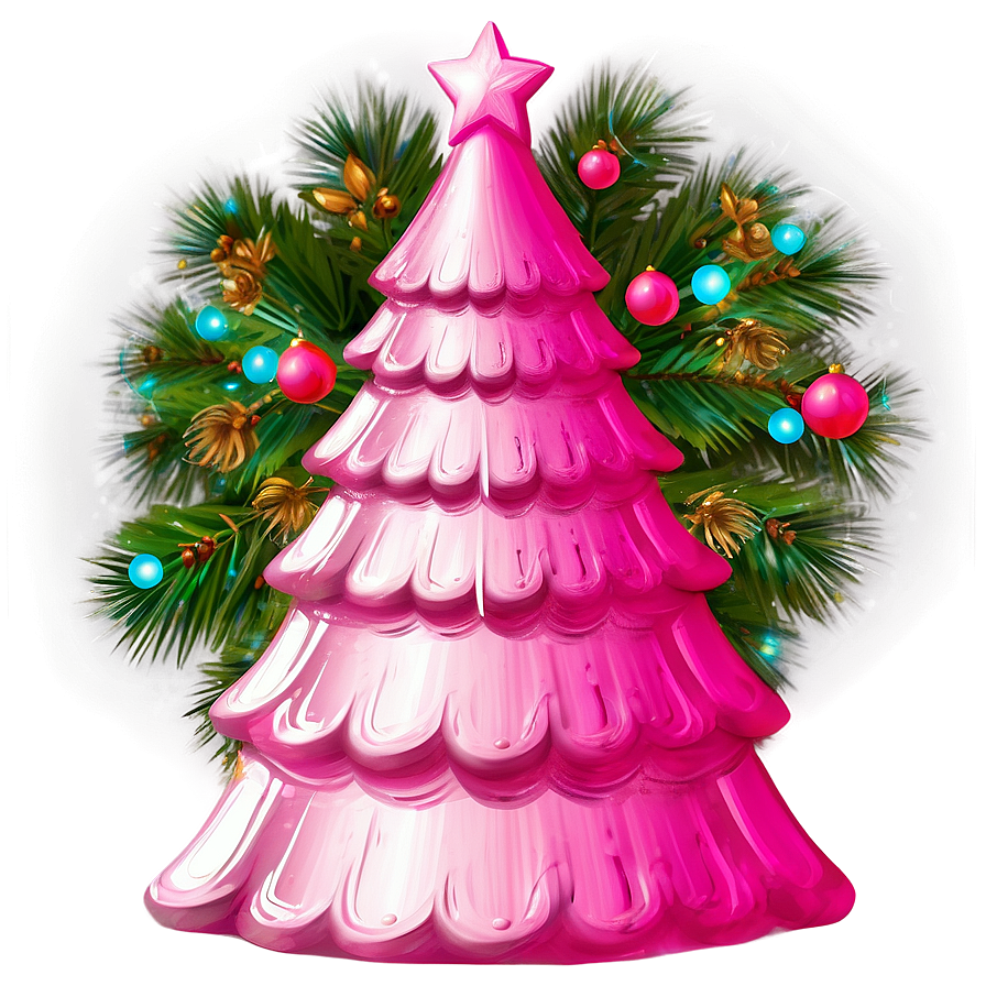 Satin Pink Christmas Tree Png 06122024