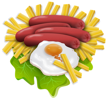 Sausages Fries Egg Graphic PNG with transparent background