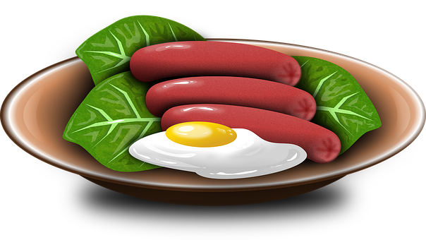 Sausagesand Eggon Spinach Leaves