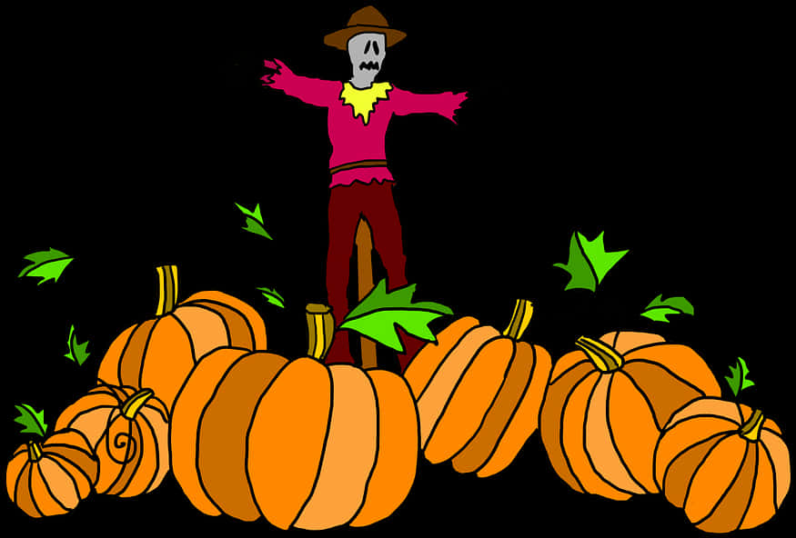 Scarecrow Standing Above Pumpkins