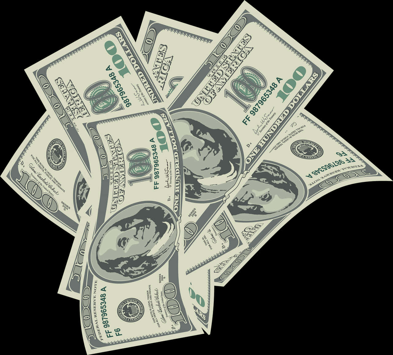 Scattered Hundred Dollar Bills PNG image with a transparent background, free high-resolution download