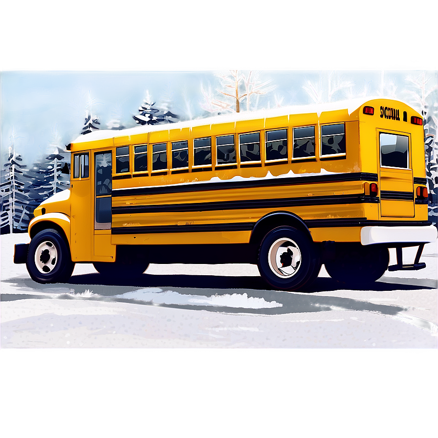 School Bus In Winter Scene Png Dya