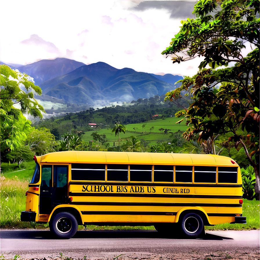 School Bus On Country Road Png Vcb18