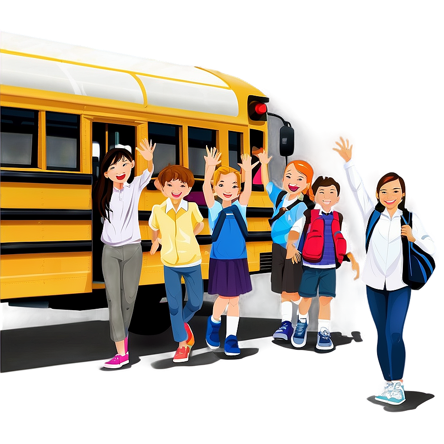 School Bus With Kids Waving Png Jyi72