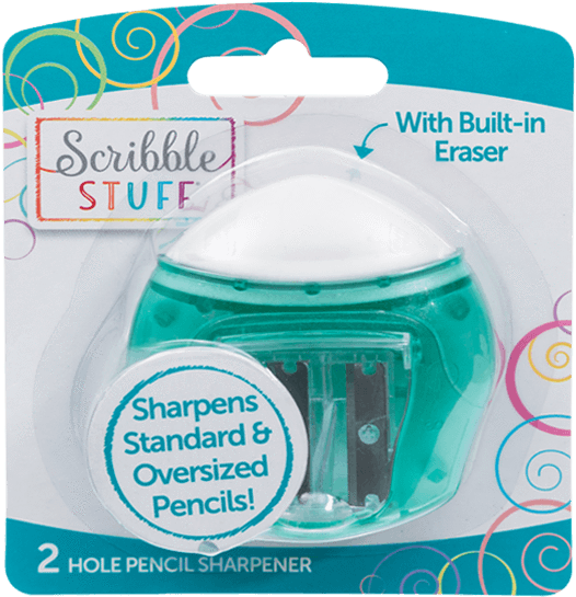 Scribble Stuff Pencil Sharpenerwith Eraser Packaging