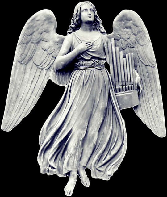 Sculpted Angel Holding Harp