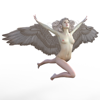 Sculptural Angel Figure Flying PNG with transparent background