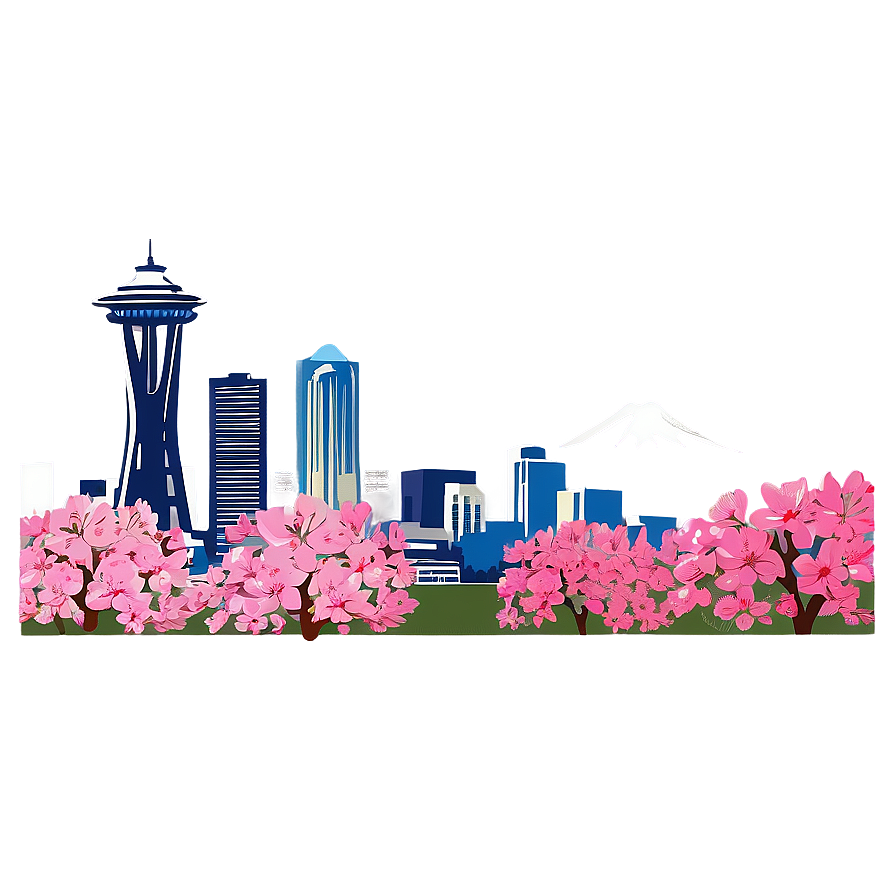 Seattle Skyline And Cherry Blossoms Png Wvb