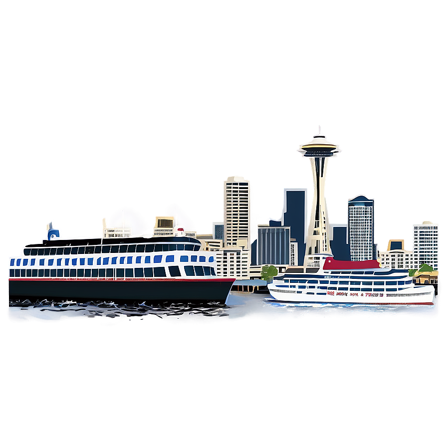 Seattle Skyline With Ferry Boat Png Ofj52