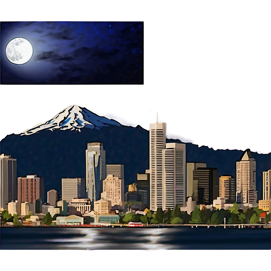 Seattle Skyline With Full Moon Png Gon