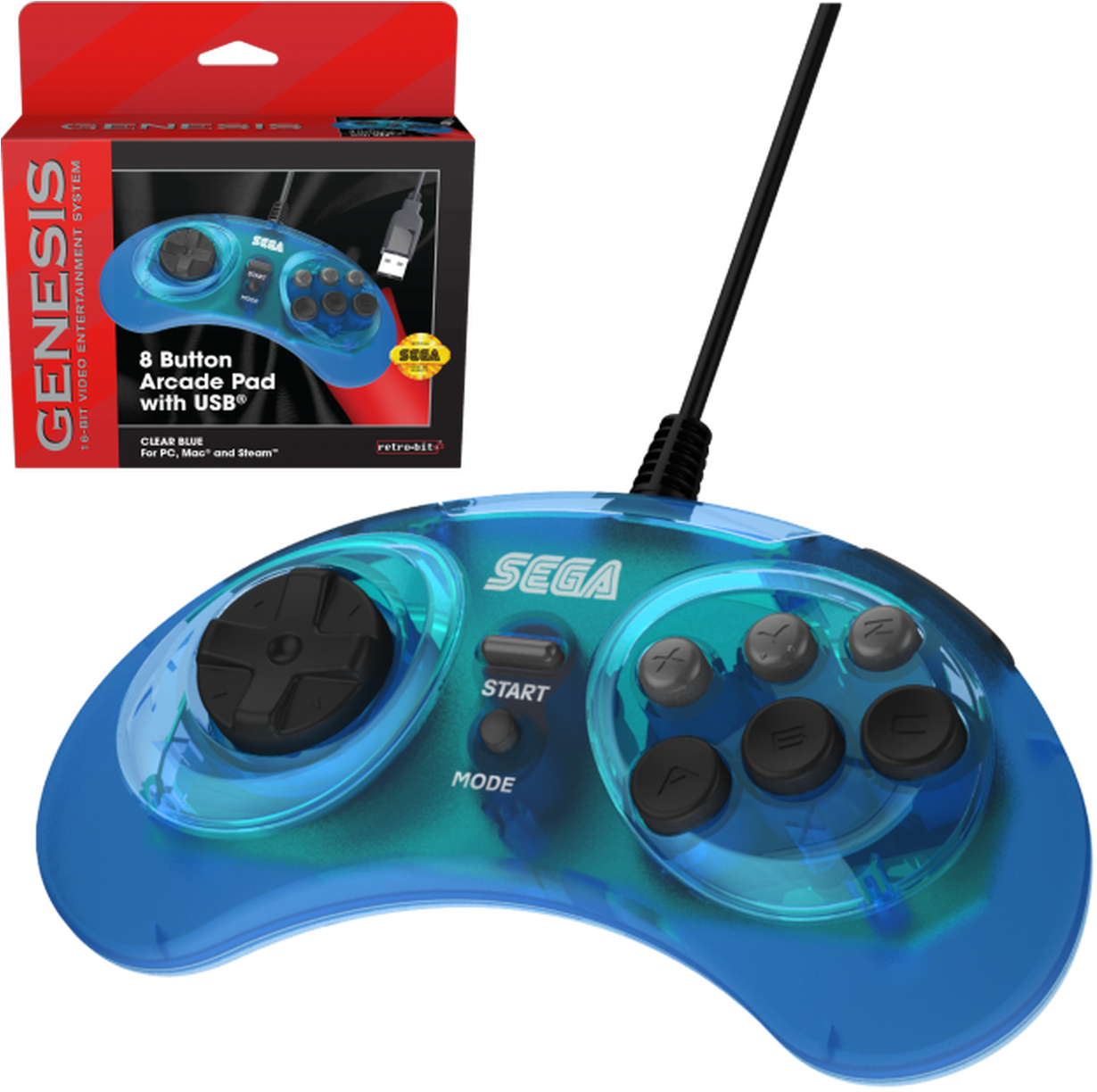 Sega Genesis8 Button Arcade Pad U S B