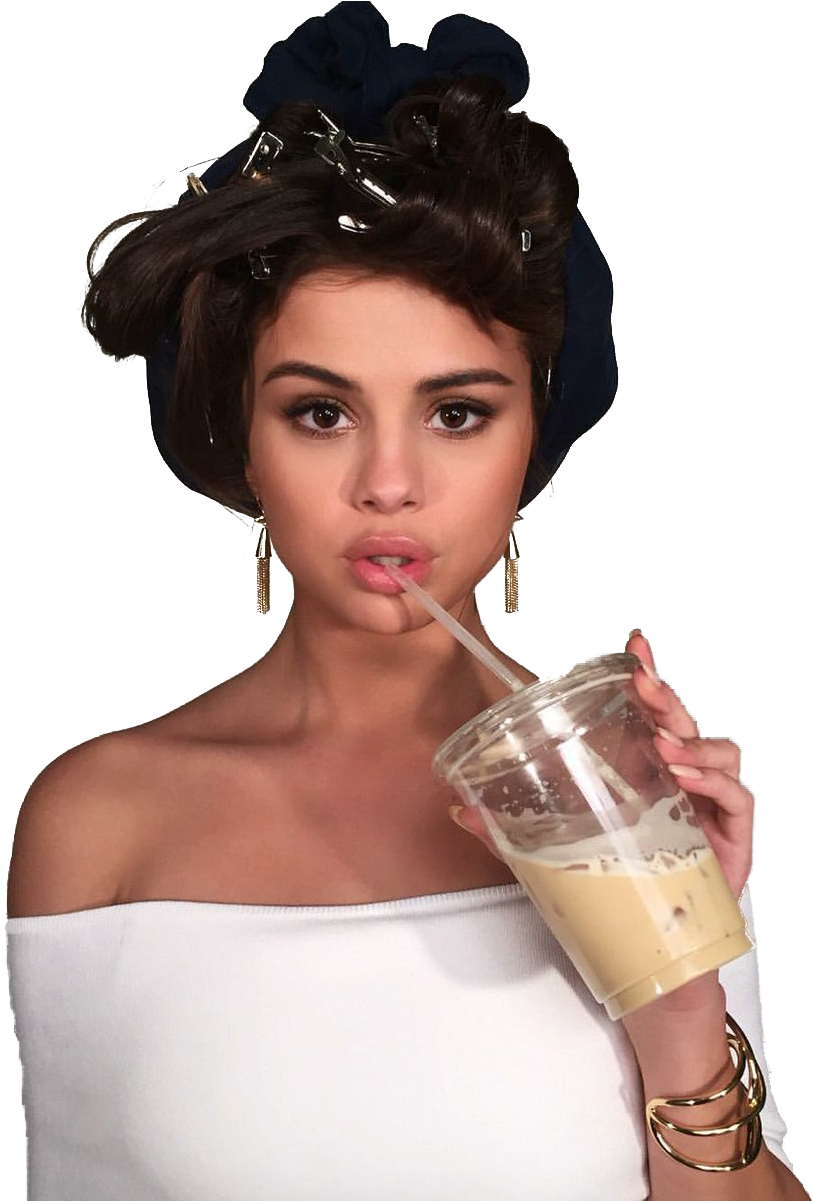 Selena Gomez Sipping Drink Casual Look