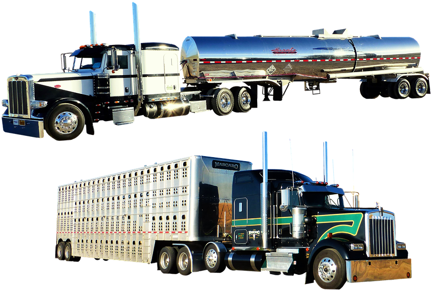 Semi Truckswith Tankand Livestock Trailers