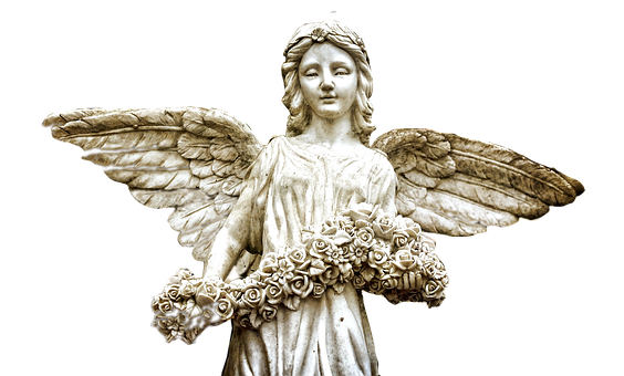 Serene Angel Statuewith Roses PNG with transparent background