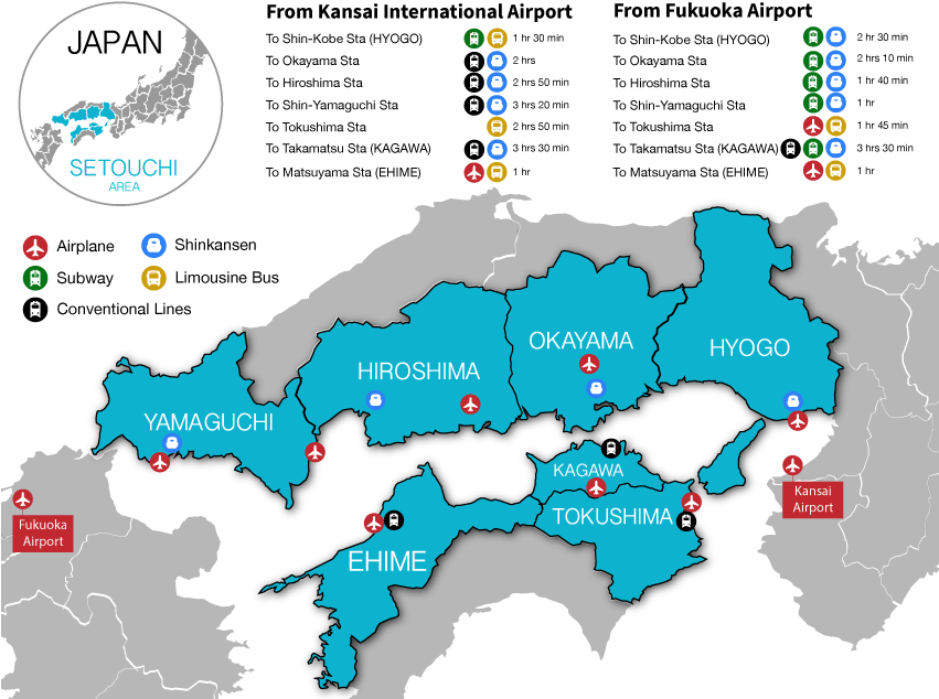 Setouchi Area Transportation Map Japan PNG with transparent background