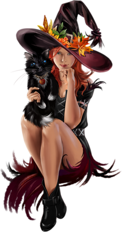 Sexy Witch Png -halloween Witches, 3d Girl, Illustration - Sexy Witch And A Cat, Transparent Png PNG with transparent background