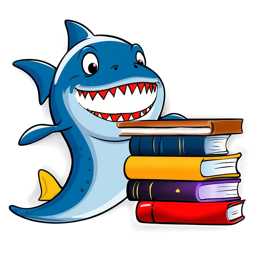 Shark Cartoon With Book Png Xfn93