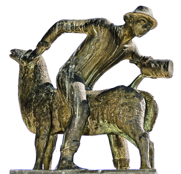 Shepherd Shearing Sheep Statue PNG with transparent background
