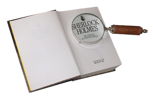 Sherlock Holmes Bookwith Magnifying Glass PNG with transparent background