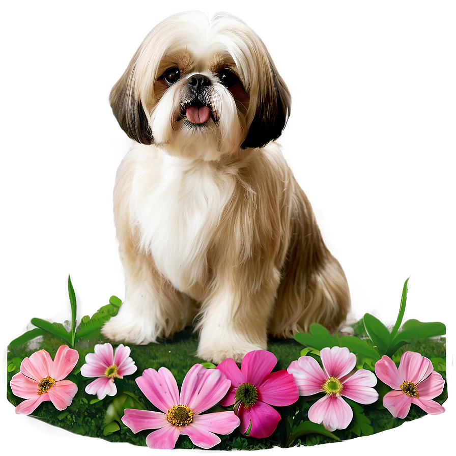 Shih Tzu In Flower Garden Png Pot90