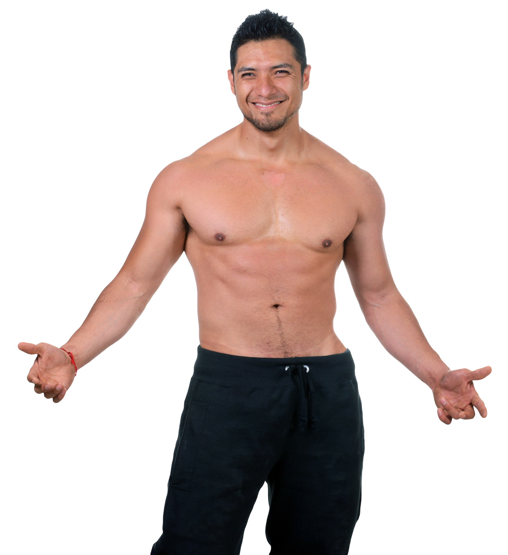 Shirtless Man Smiling With Open Arms