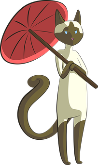 Siamese Cat With Umbrella