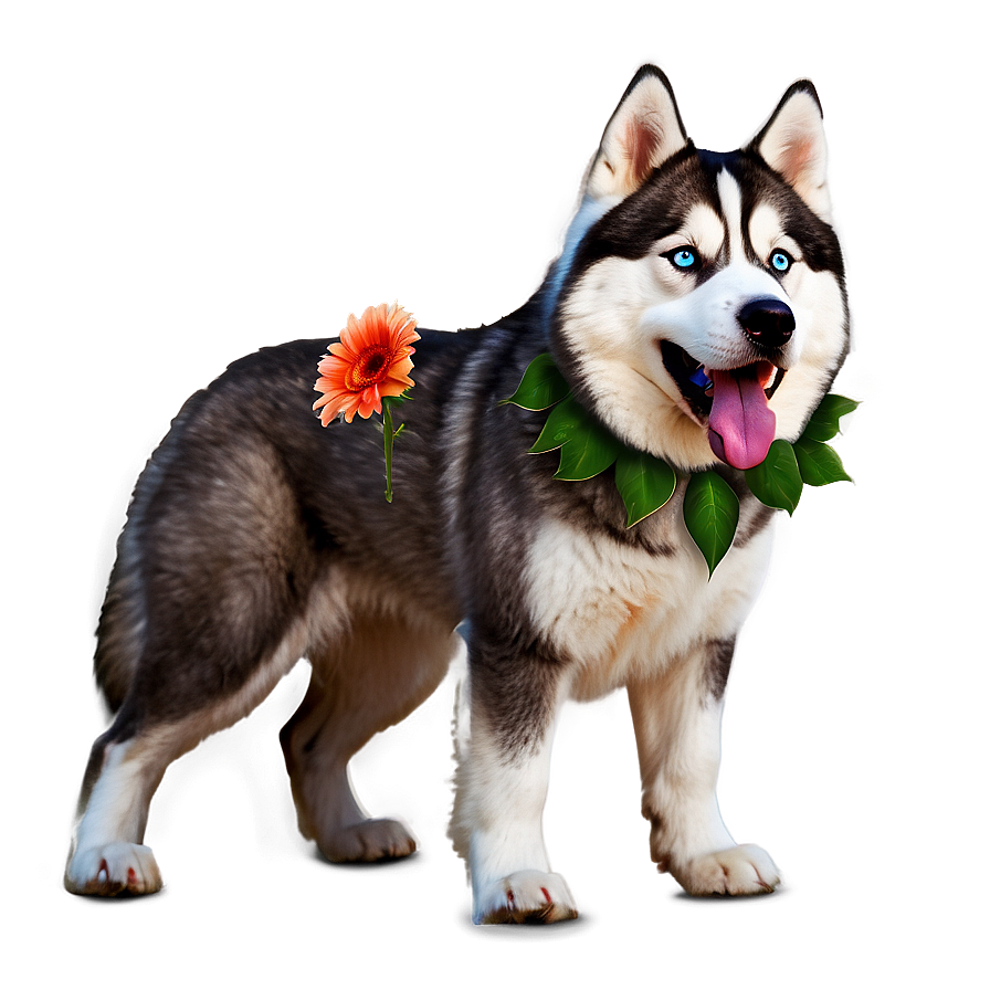 Siberian Husky With Flowers Png Yeg61