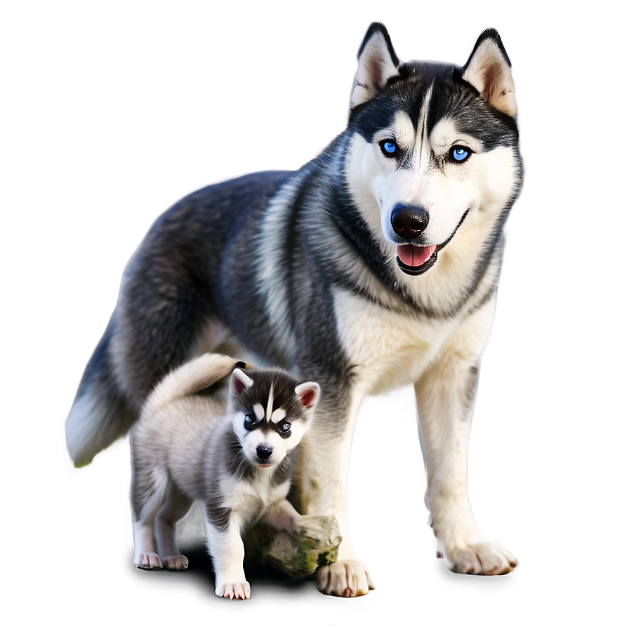 Siberian Husky With Puppies Png Qkj