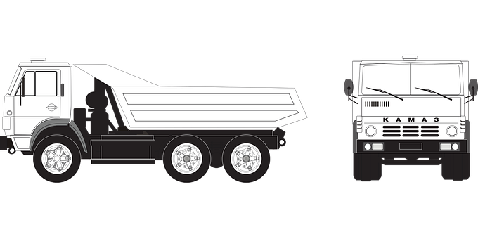 Sideand Front View Dump Truck Illustration PNG with transparent background