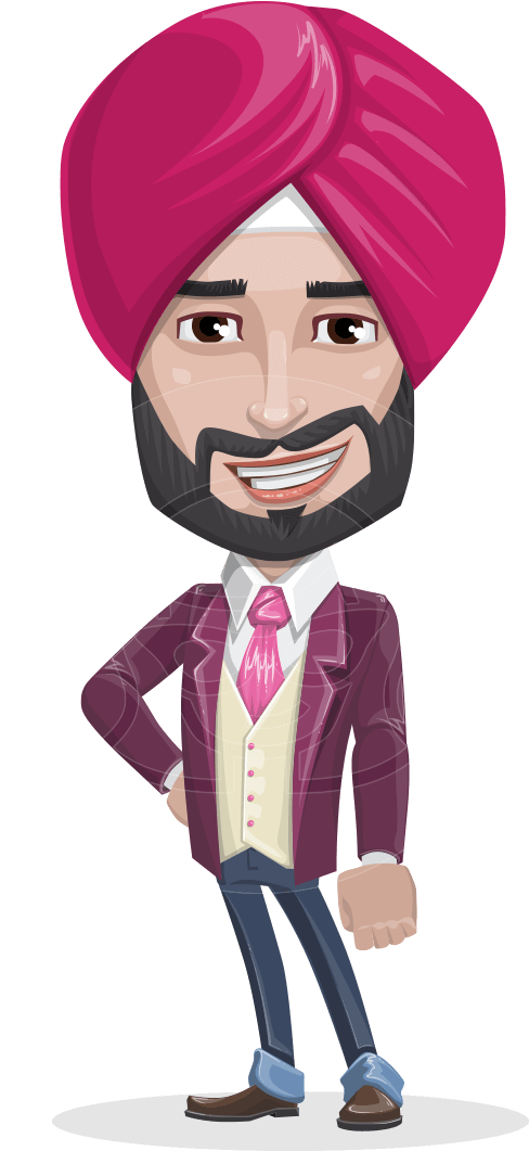 Sikh Manin Pink Turban Cartoon