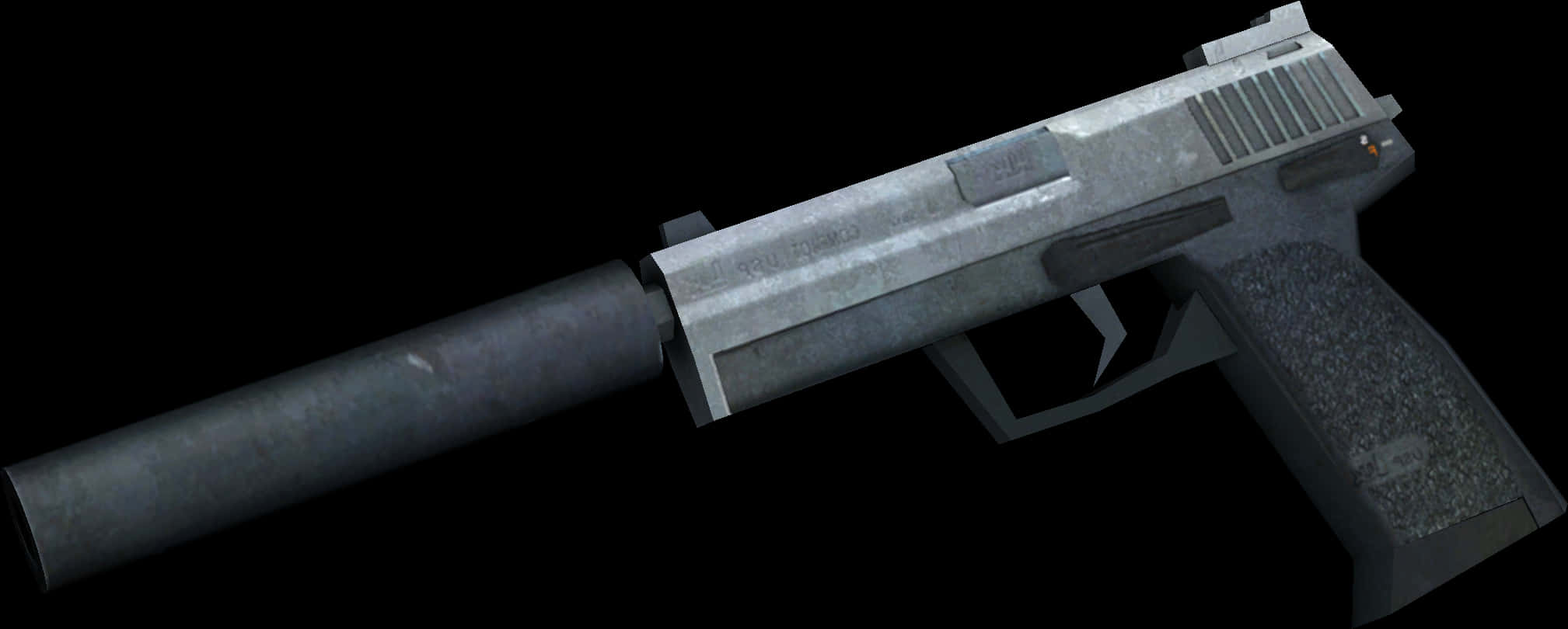 Silenced Pistol Isolatedon Black PNG with transparent background