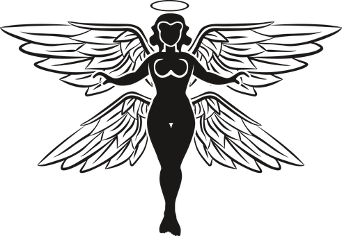 Silhouette Angel Art PNG with transparent background