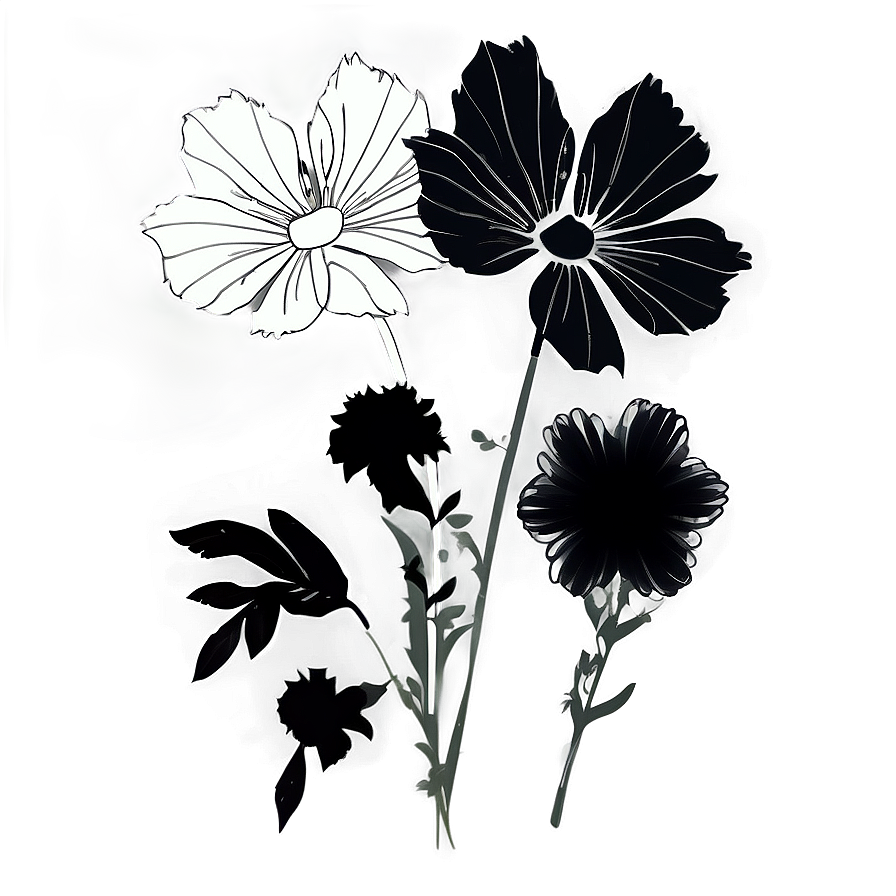 Silhouette Black White Flowers Png 88