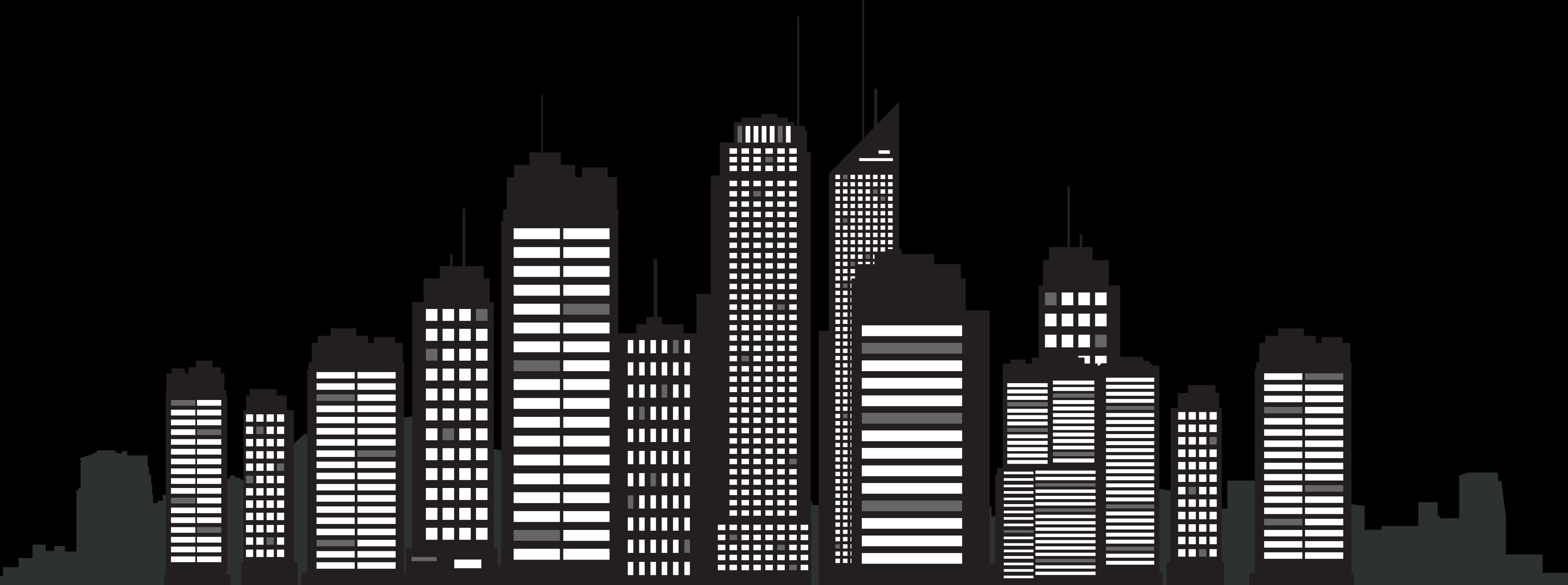 Silhouette Skyline Nighttime PNG with transparent background