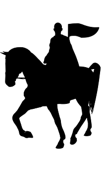 Silhouetted Knighton Horsebackwith Flag PNG with transparent background