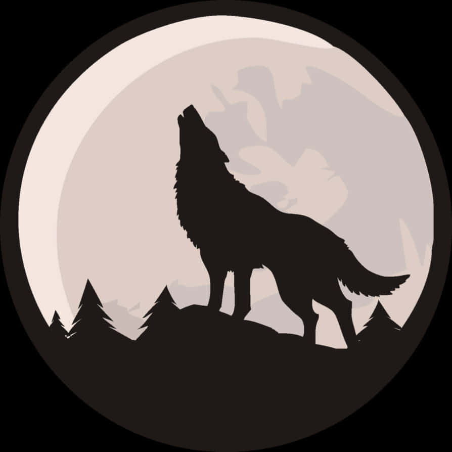 Silhouetted Wolf Howlingat Full Moon