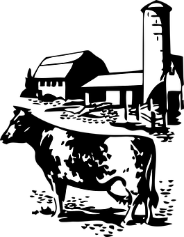 Silhouetteof Cowand Farm PNG with transparent background