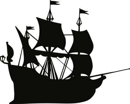 Silhouetteof Sailing Ship PNG with transparent background