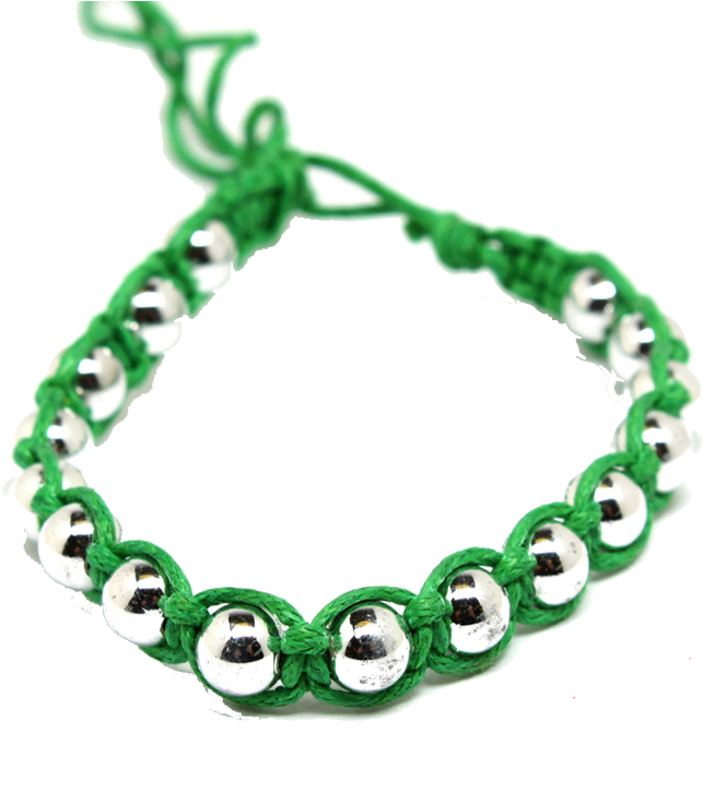 Silver Beaded Green Bracelet