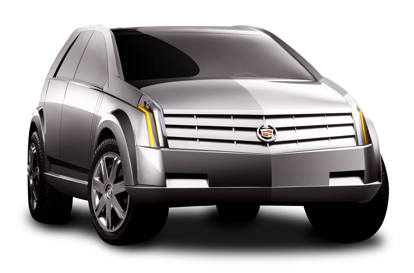 Silver Cadillac S U V Profile View PNG with transparent background
